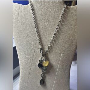 Lia Sophia Azure Silver Tone Cut Crystal Mother Of Pearl Resin Necklace NWOT